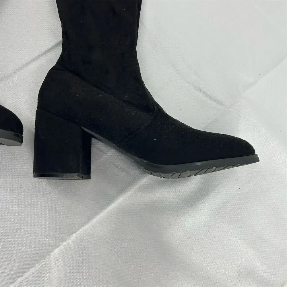 Women's Black Over-The-Knee Boots Size 8.5 Block Heels Fall Fashion Fleece Lined